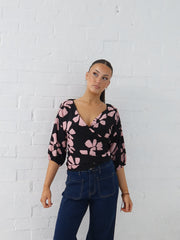 Lucy Wrap Top- Pink/Black