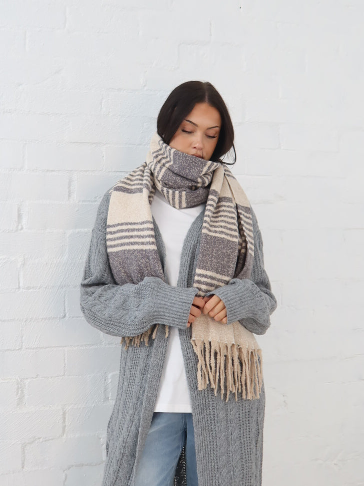 Olivia Scarf- Grey Stripe