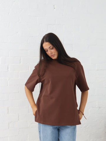 Myra Off Shoulder Tee- Chocolate