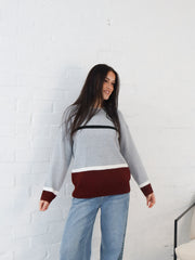 Sally Knit- Grey/Burgundy