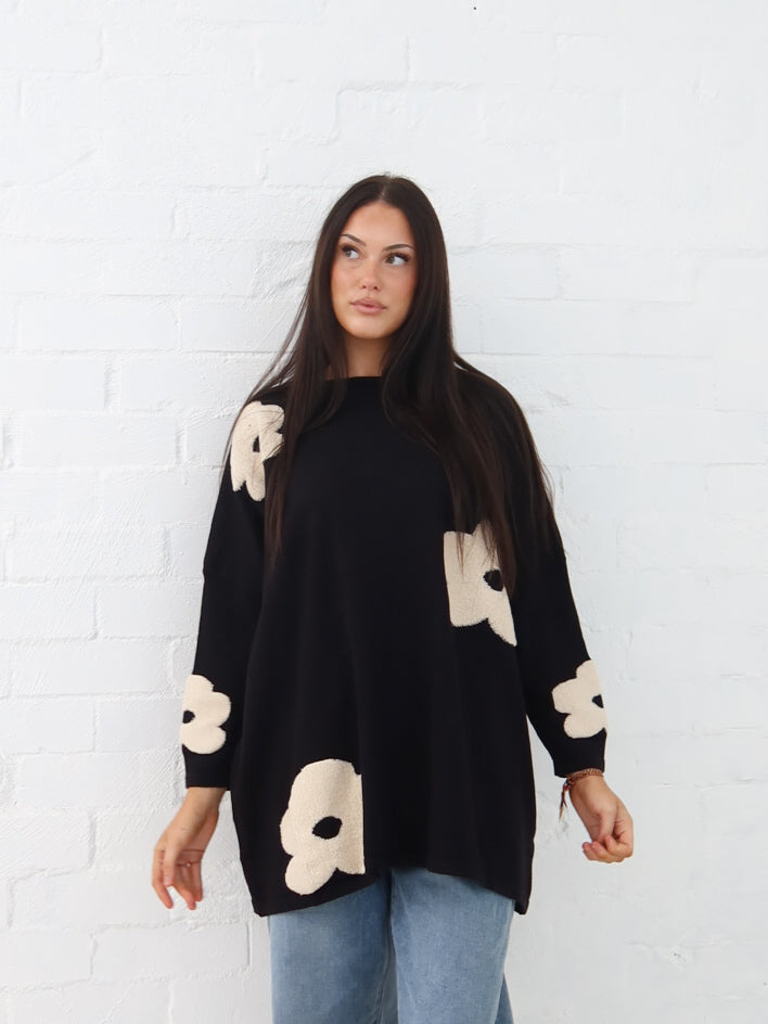 Avery Knit - Black Flower