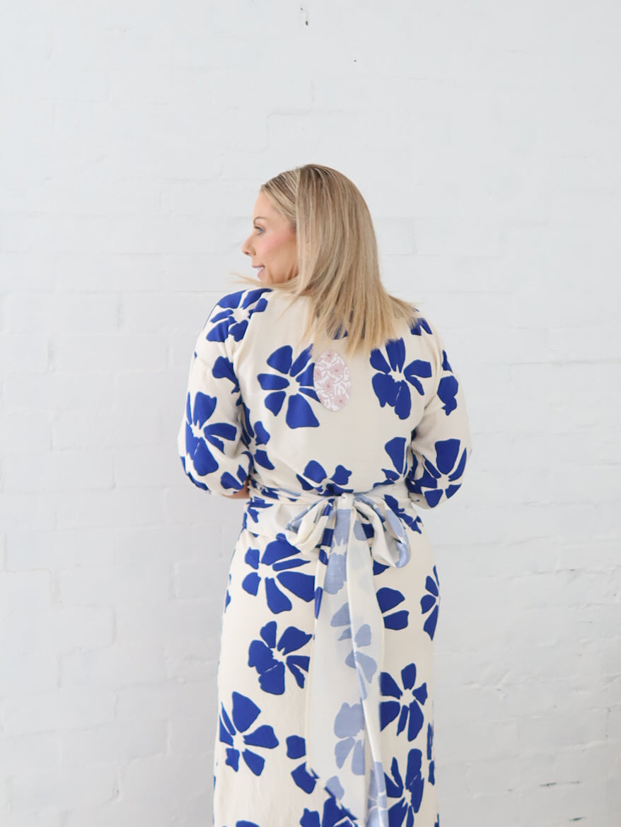 Lucy Wrap Top- Blue/Vanilla