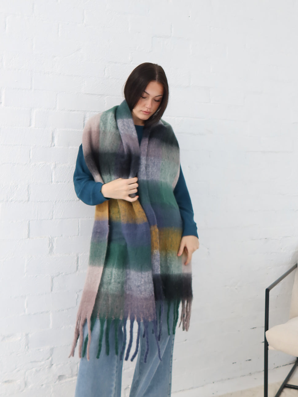 Neve Scarf - Green/Grey/Blue