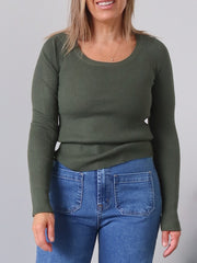 Selma Long Sleeve Knit Top - Moss Green