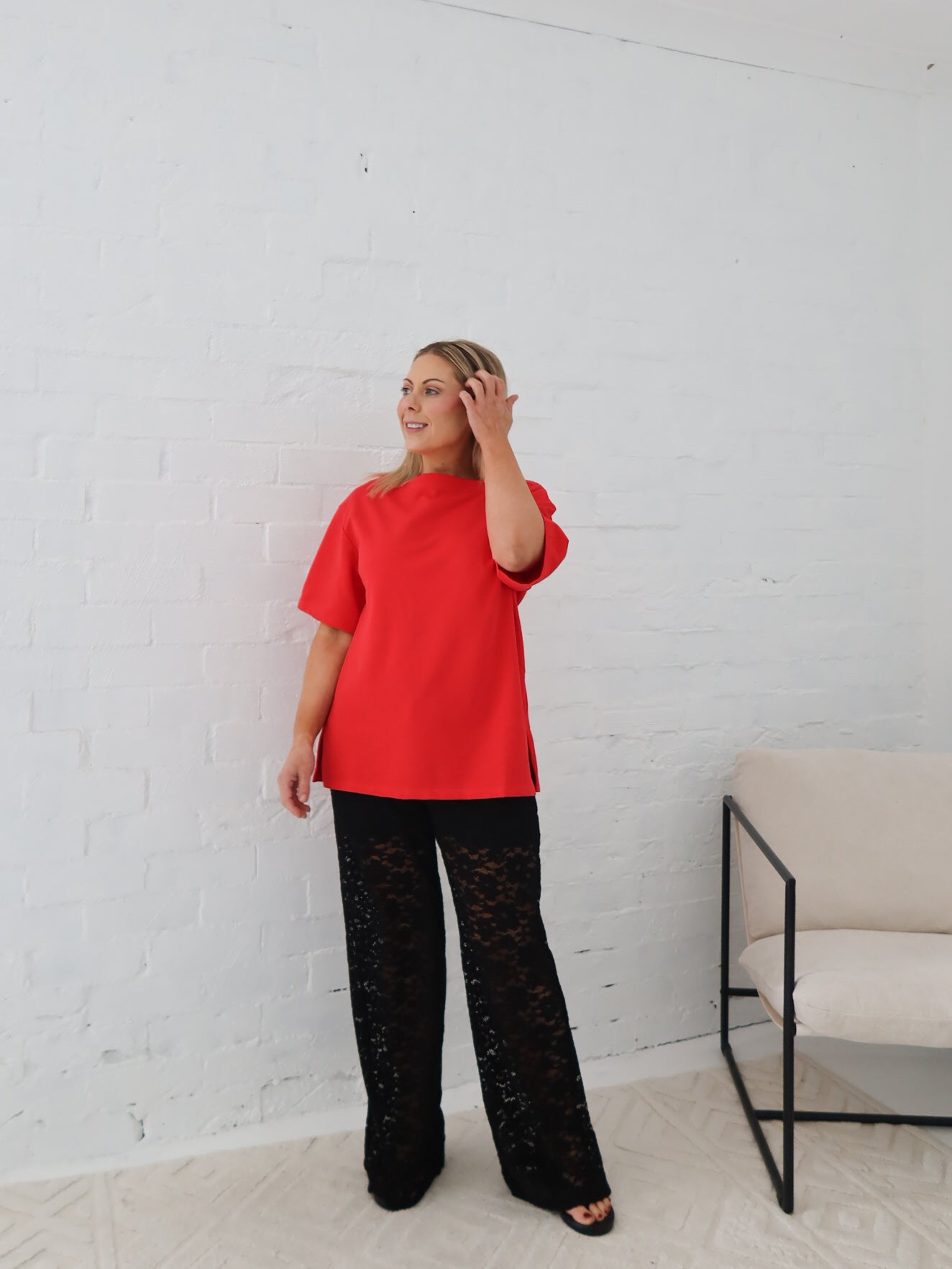 Myra Off Shoulder Tee- Red