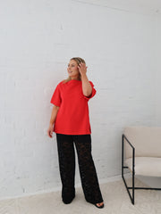 Myra Off Shoulder Tee- Red