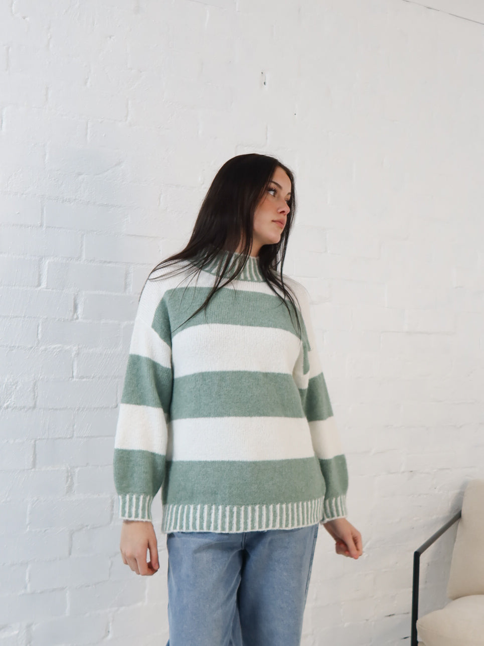 Jenna Knit - Sage/White