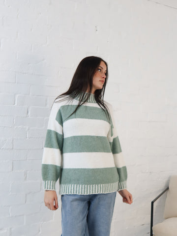 Jenna Knit - Sage/White