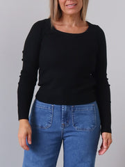 Selma Long Sleeve Knit Top - Black