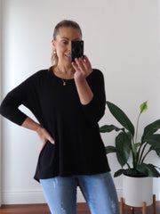 Milan 3/4 Sleeve Top - Black