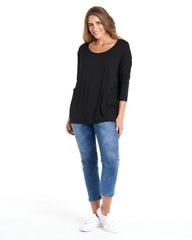 Milan 3/4 Sleeve Top - Black