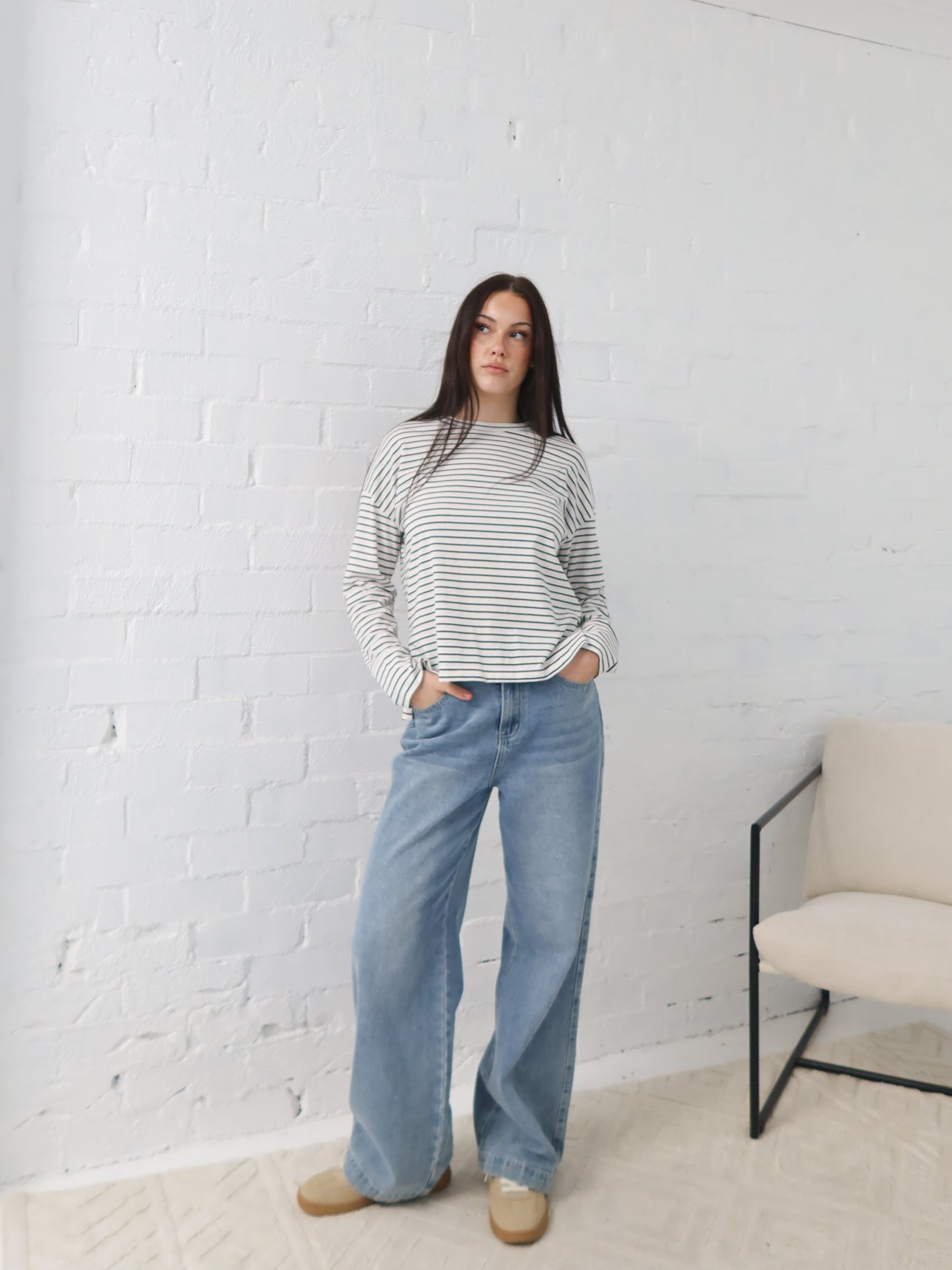 Taylah Long Sleeve Tee- Black and White