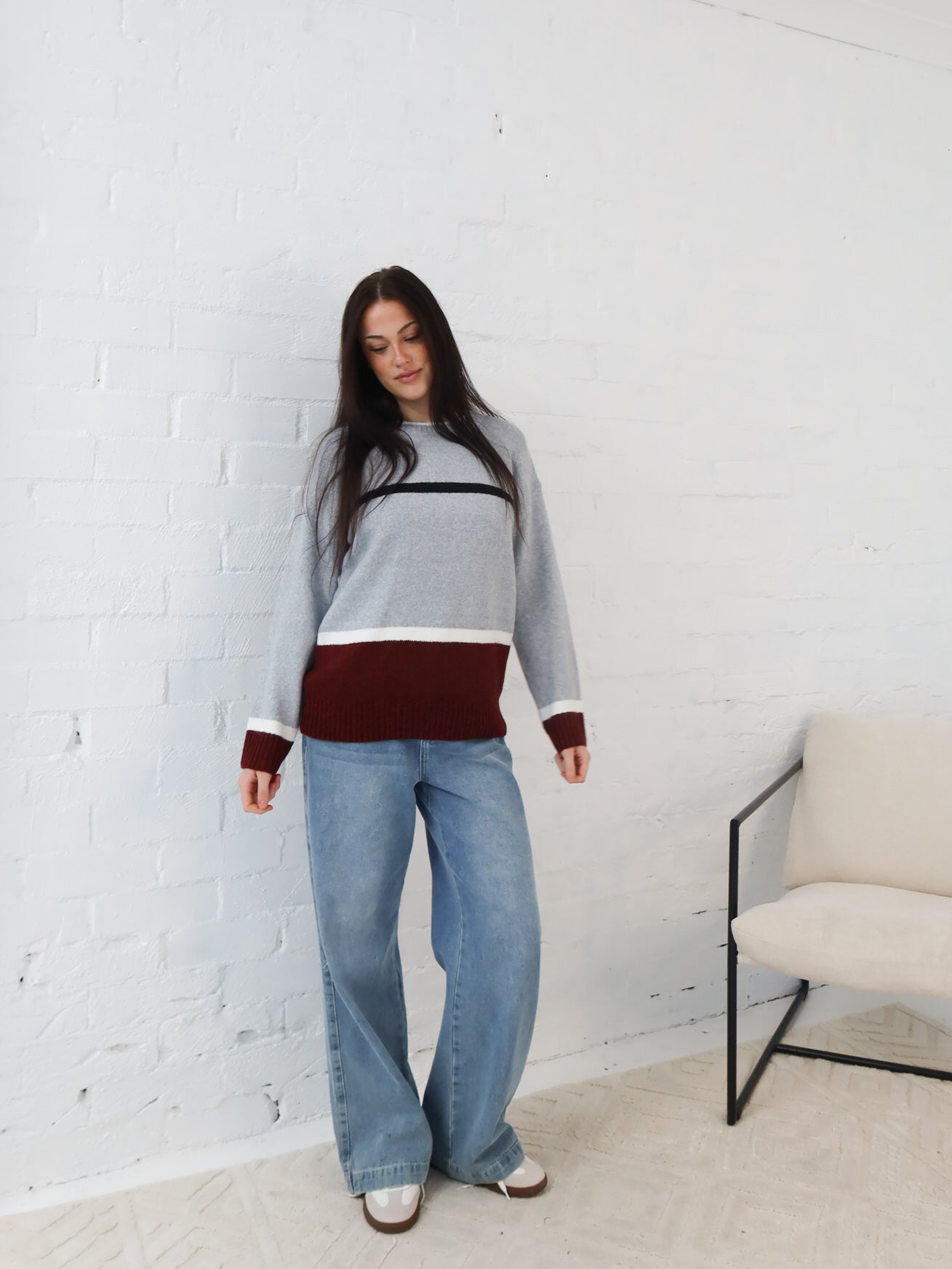 Sally Knit- Grey/Burgundy