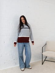 Sally Knit- Grey/Burgundy