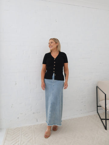 Asher Denim Maxi Skirt - Blue