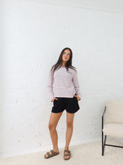 Taylah Long Sleeve Tee- Burgundy and White