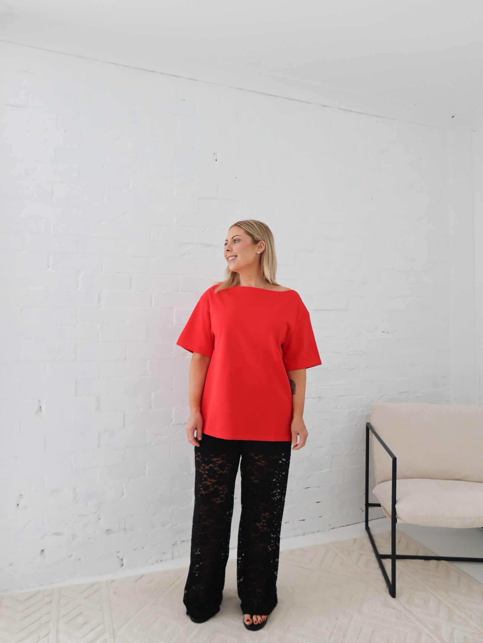 Myra Off Shoulder Tee- Red