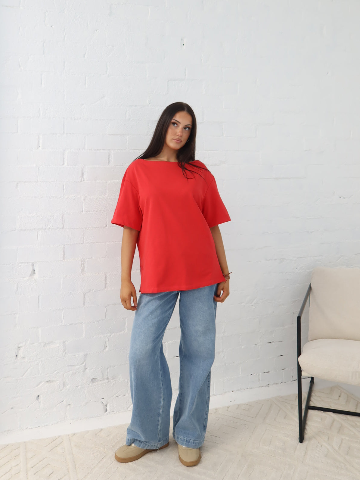 Myra Off Shoulder Tee- Red