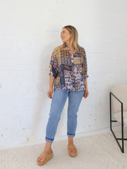 Mimi Blouse - Navy Patchwork