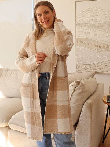 Jimmy Check Cardigan - Beige