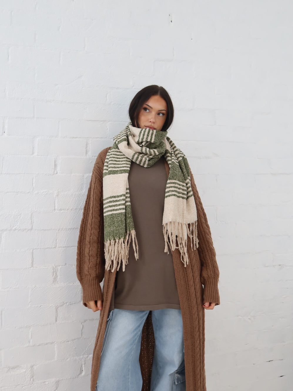 Olivia Scarf- Sage Stripe