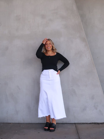 Asher Denim Skirt - White