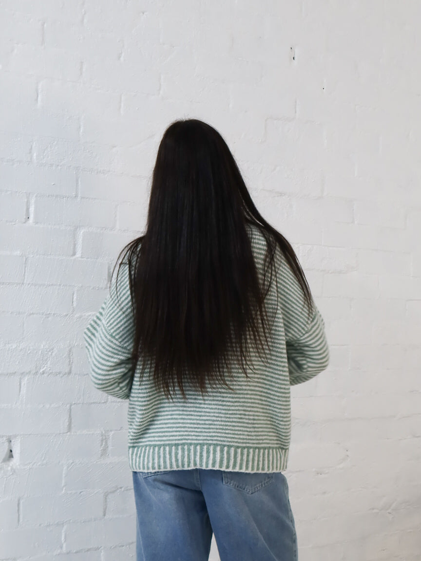 Shellie Knit -Sage Stripe