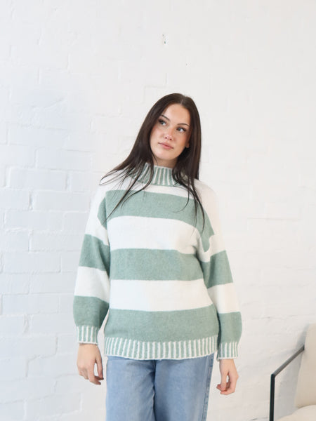 Jenna Knit - Sage/White