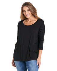 Milan 3/4 Sleeve Top - Black