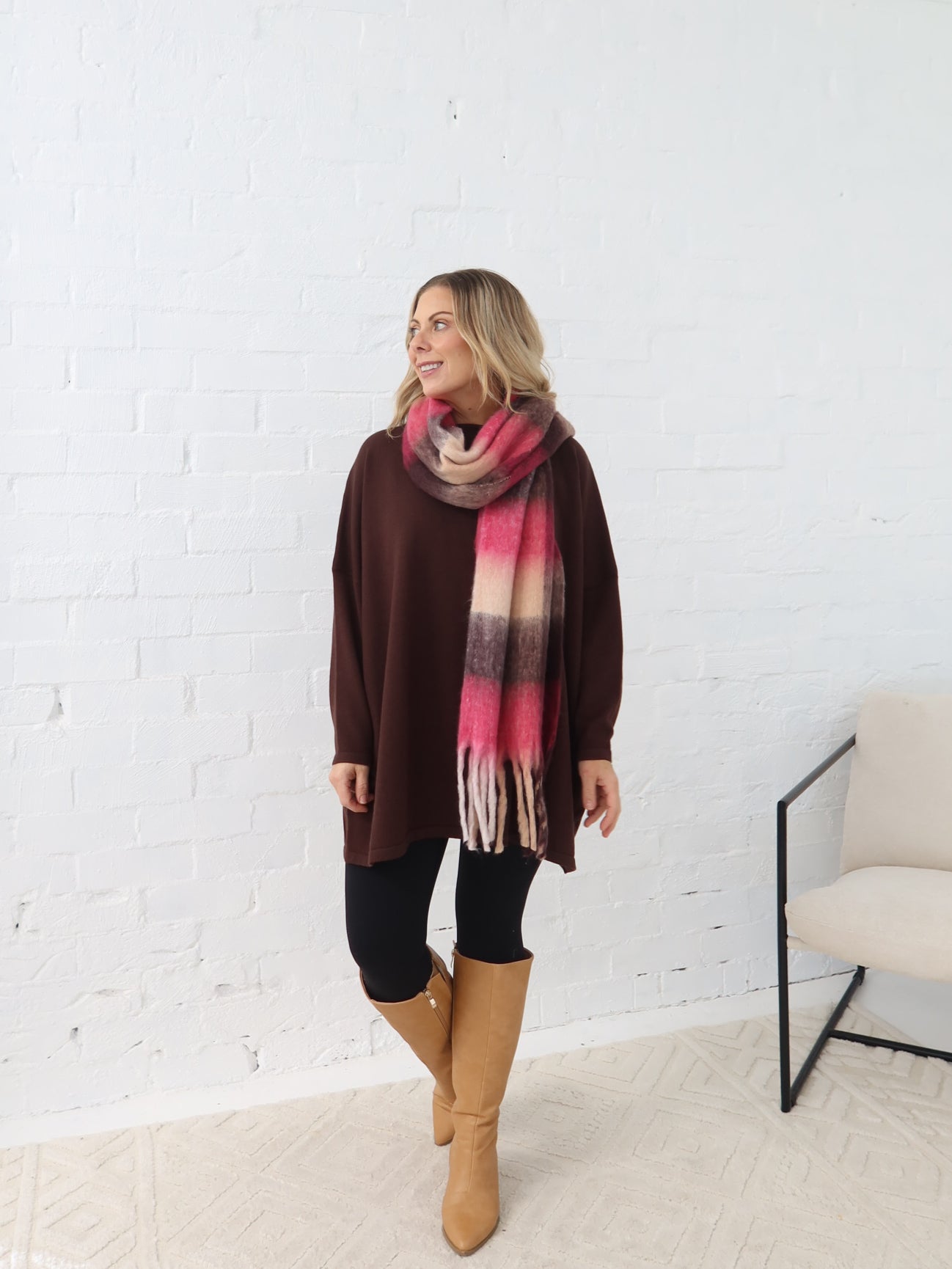 Neve Scarf - Chocolate/Pink Stripe