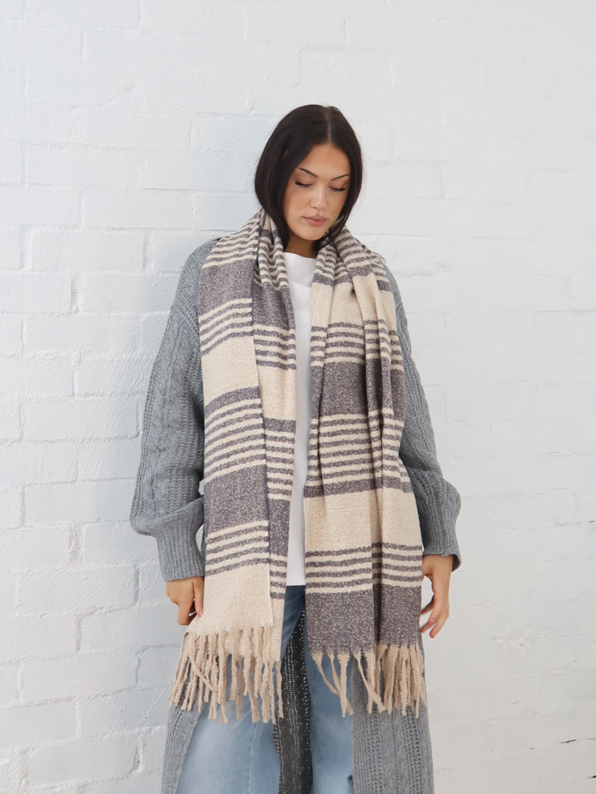 Olivia Scarf- Grey Stripe