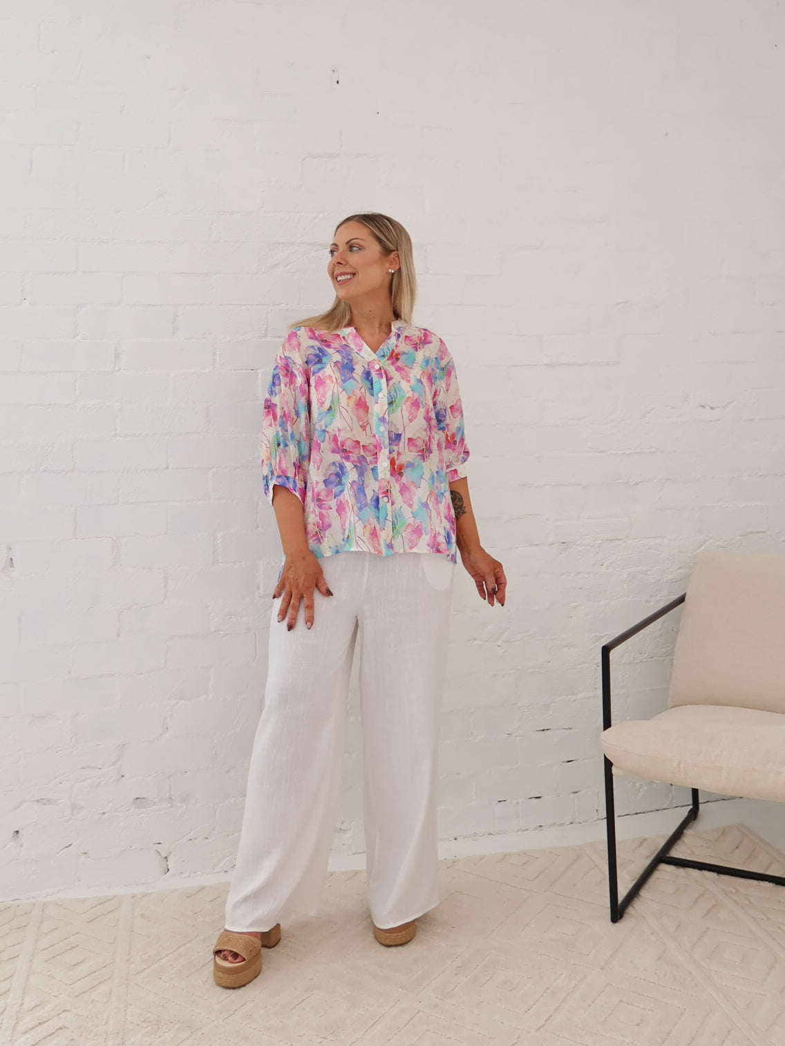 Mimi Blouse - Blue/Pink