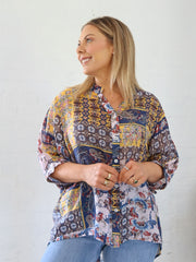 Mimi Blouse - Navy Patchwork