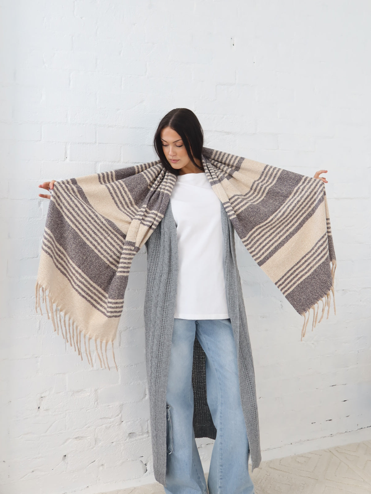 Olivia Scarf- Grey Stripe