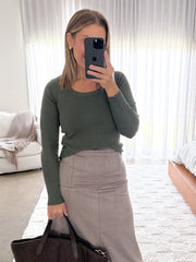 Selma Long Sleeve Knit Top - Moss Green
