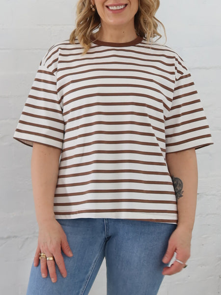 Sally Top- Mocha Stripe