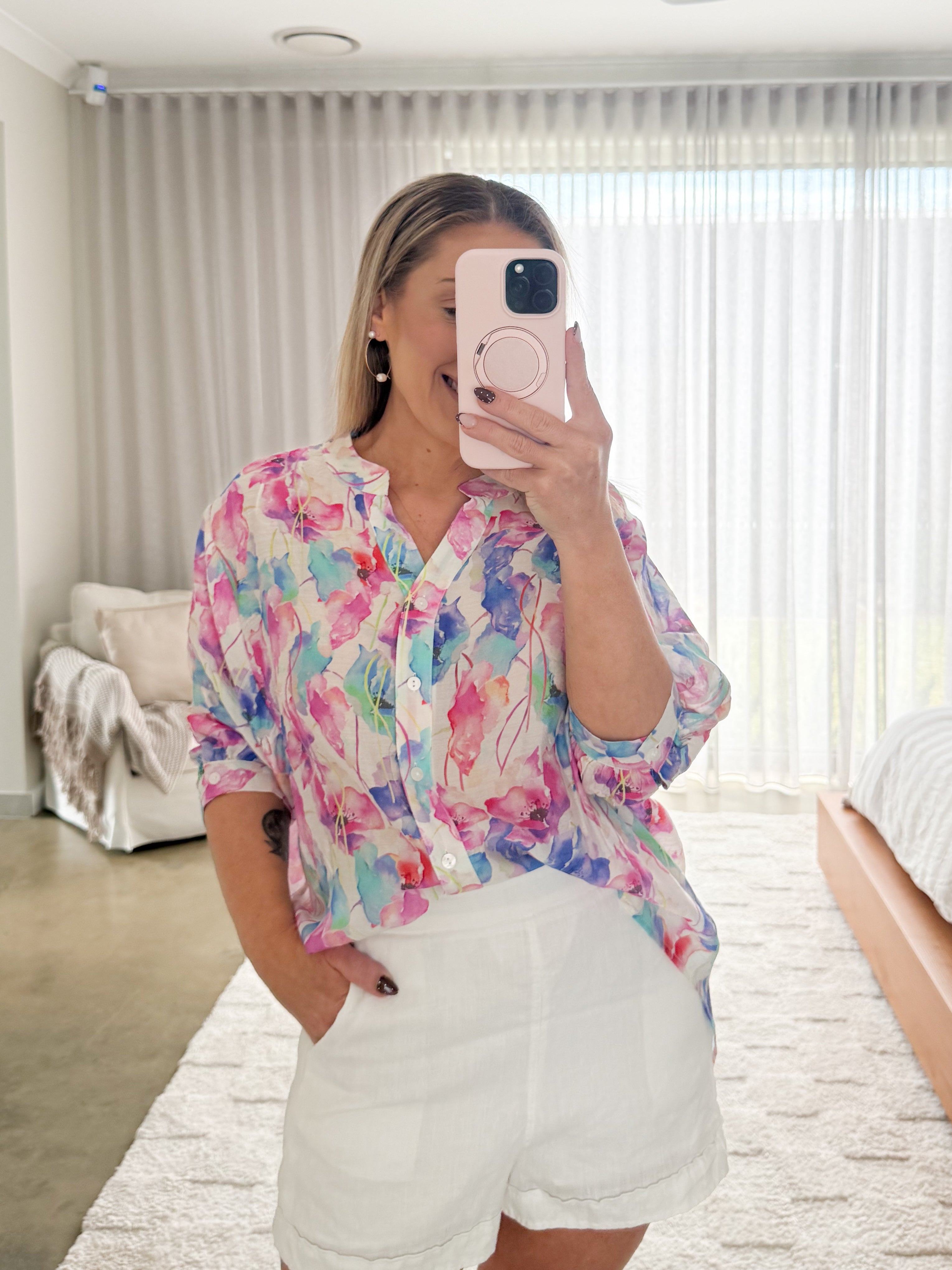 Mimi Blouse - Blue/Pink