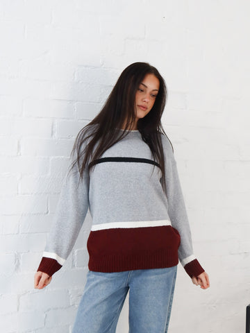 Sally Knit- Grey/Burgundy