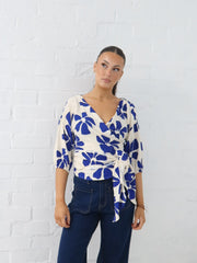 Lucy Wrap Top- Blue/Vanilla