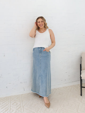 Asher Denim Maxi Skirt - Blue