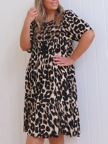 Sierra Dress - Beige Leopard