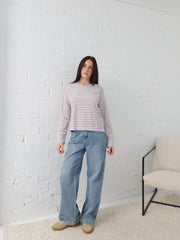 Taylah Long Sleeve Tee- Burgundy and White
