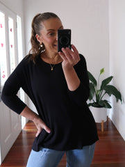 Milan 3/4 Sleeve Top - Black