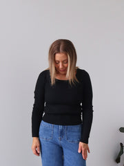 Selma Long Sleeve Knit Top - Black