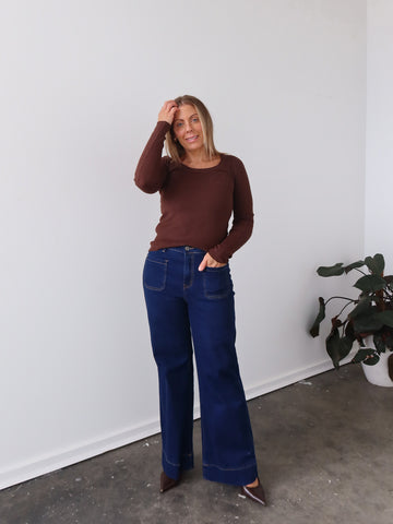 Selma Long Sleeve Knit Top - Chocolate