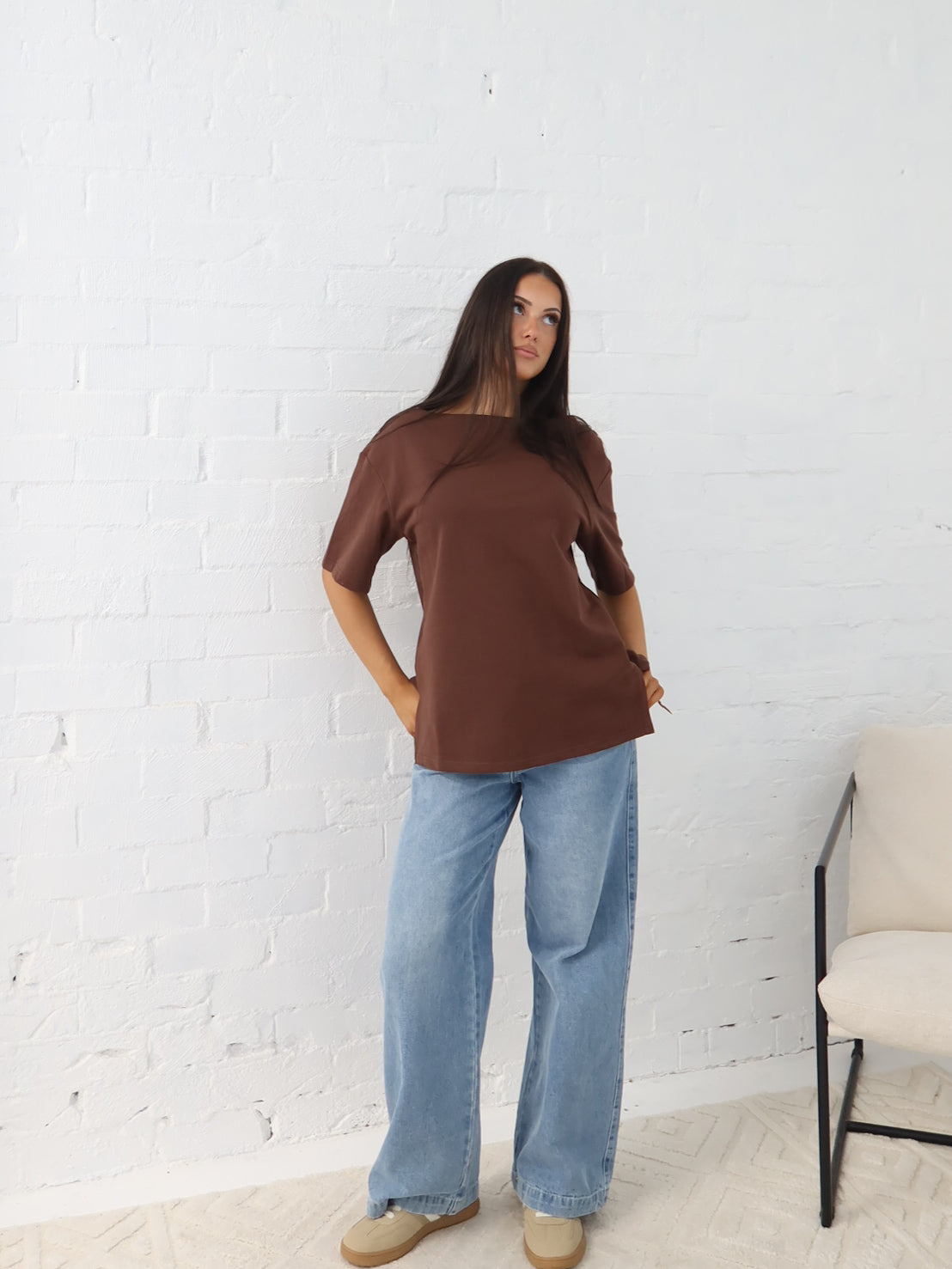 Myra Off Shoulder Tee- Chocolate