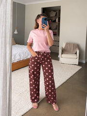 Polka Dot Barrel Jeans- Chocolate/Pink