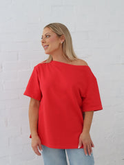 Myra Off Shoulder Tee- Red