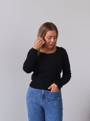 Selma Long Sleeve Knit Top - Black
