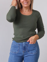 Selma Long Sleeve Knit Top - Moss Green